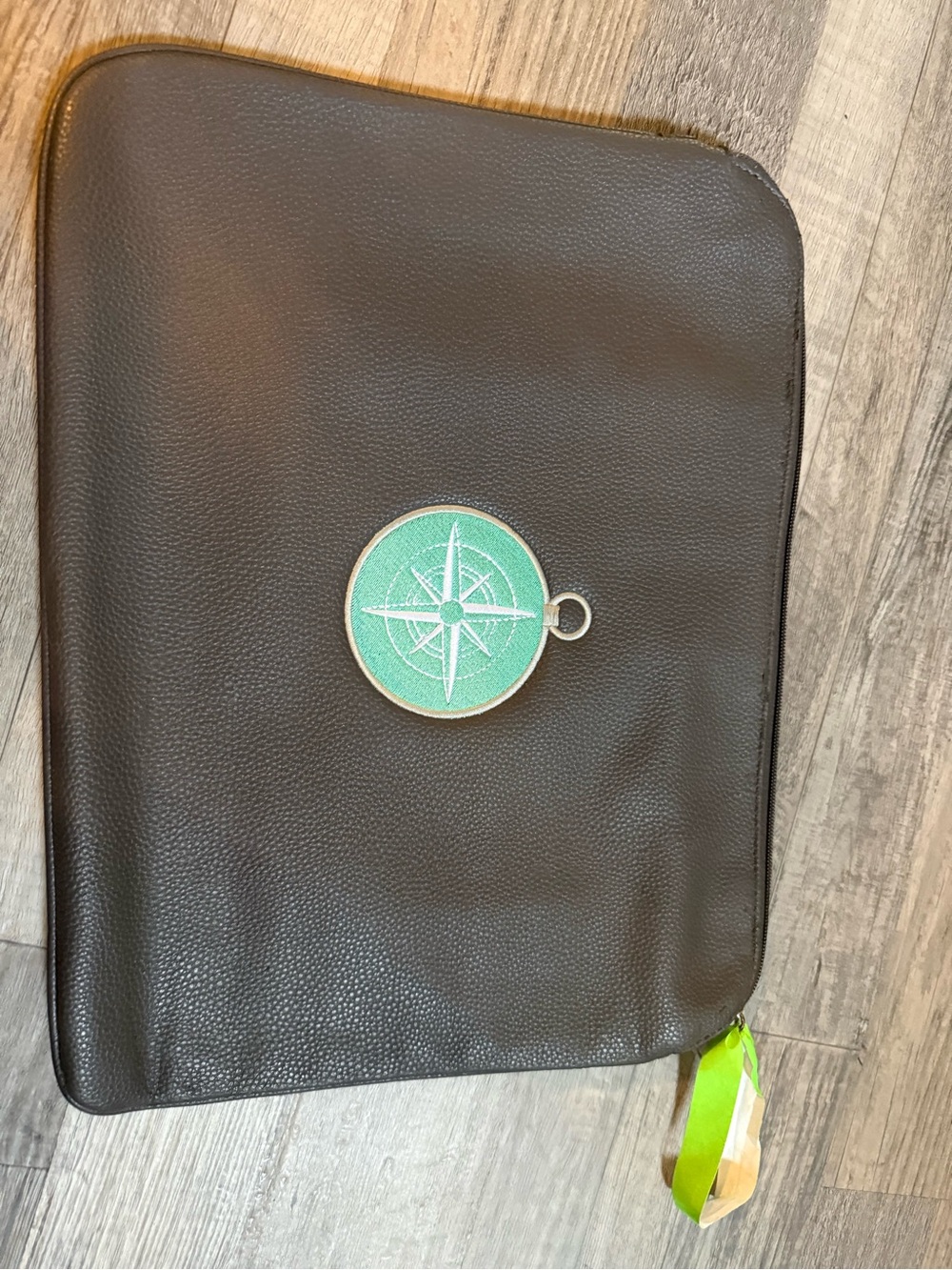 Gray Faux Leather Travel Folio/Laptop Case with Mint Compass Accent